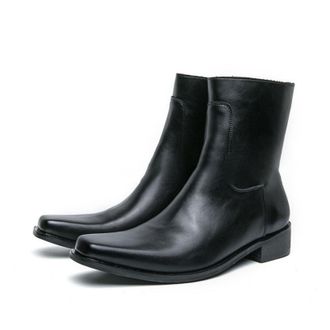 Generic Mens Square Toe Formal Ankle Boots PU Leather Short Boots with Side Zipper Low Heel Office Dress Shoes,Black,9.5 UK