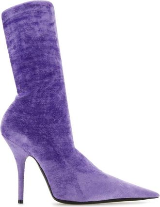 Balenciaga Lilac Velvet Knife Ankle Boots