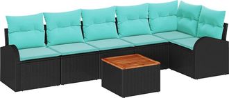 vidaXL Conjunto De Sof&aacute;s De Jard&iacute;n 7 Uds. Negro Y Turquesa Vidaxl