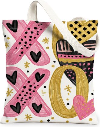 Generic ValentineS Day Hearts Canvas Tote Bags, Funky Love Pattern Reusable Grocery Bags, Lightweight Washable Shoulder Strap Canv, White, 13x15 Inch