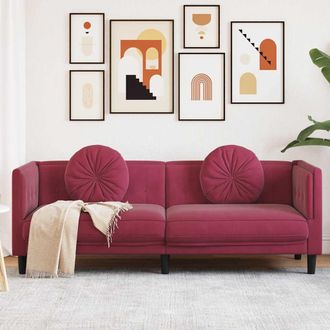 vidaXL Sof&aacute; Con Cojines 3 Plazas Terciopelo Rojo Tinto Vidaxl