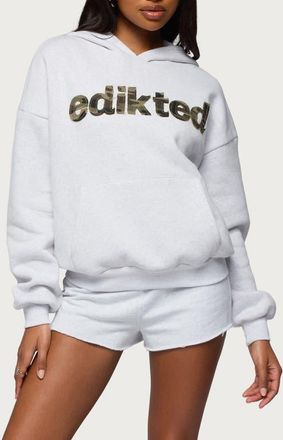 Edikted Cutie Logo Hoodie in Light-Gray-Melange at Nordstrom, Size X-Small