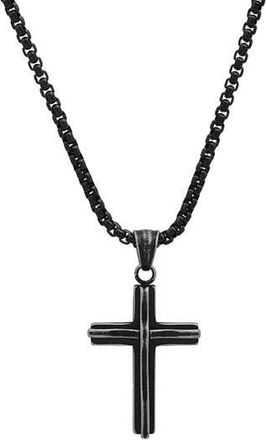 HMY Jewelry Mens Black IP Stainless Steel Cross Pendant Necklace at Nordstrom Rack