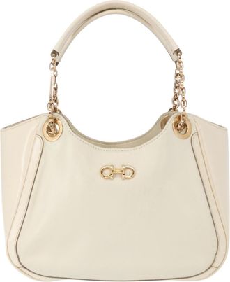 Ferragamo Betulla Chain Tote Leather White Leather Handbag (Pre-Owned)