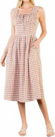 THML Clothing Sleeveless Plaid Dress In Brown/ White
