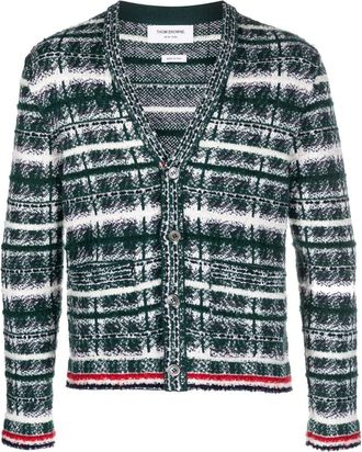 Thom Browne tartan-check-pattern cardigan - men - Merino/Mohair - 0 - Green