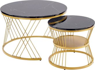 Urban Meuble Juego de mesa de centro redonda alta con efecto mármol negro