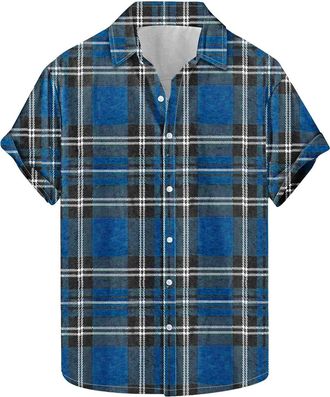 Generic Mens Checked Shirt Flannel Shirt for Men Short Sleeve Casual Shirts Summer Tops Tartan Button Down Shirts Regular Fit Dress Holiday Tops Beach Plaid
