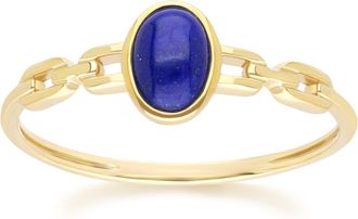 Gemondo Classic Oval Lapis Lazuli Chain Ring in 9ct Yellow Gold