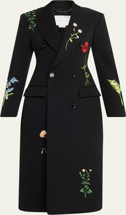 Stella McCartney Flower Embroidered Wool Double-Breasted Long Coat