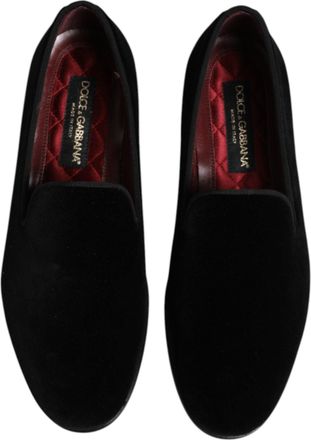 Dolce & Gabbana Mens Velvet Slip-On Loafer Black Cotton Viscose