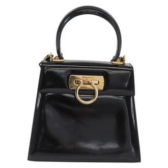 Ferragamo Gancini Convertible Top Handle Patent Leather Black Patent_Leather Handbag (Pre-Owned)