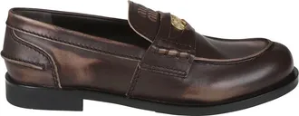 Miu Miu Schoenen, Dames, Bruin, 37 1/2 EU, Leer, Vintage Effect Penny Loafer