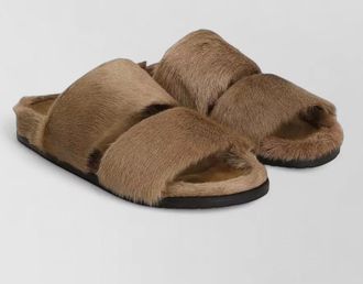 Dolce & Gabbana double strap faux fur slide sandals