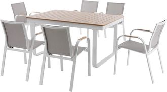 Vente-Unique Comedor de jard&iacute;n de aluminio: mesa extensible de aluminio L.155/246 cm y 6 sillones - Natural claro y blanco - SERUNO de MYLIA