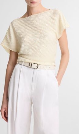 Vince Diagonal Pleat Satin Top in Porcelain at Nordstrom, Size X-Small