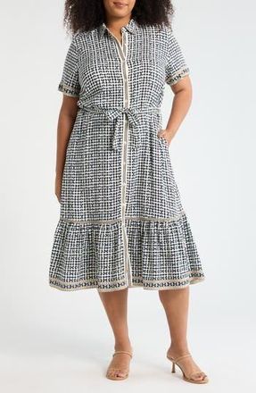 Max Studio Short Sleeve Maxi Shirtdress in Natura/Blue Ikat Stamps at Nordstrom Rack, Size 2X