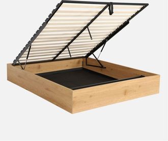 Sweeek Cama Con Caj&oacute;n Y Somier De L&aacute;minas Decorado En Madera, 160x200cm