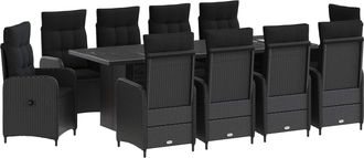 vidaXL Juego De Comedor Para Exteriores 11 Uds. Negro Rat&aacute;n Sint&eacute;tico Vidaxl