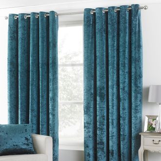 Riva Paoletti Verona Crushed Velvet Eyelet Curtains in Teal | Size: 229 cm width x 229 cm drop