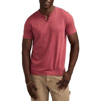 Lucky Brand Venice Button Neck Cotton Blend T-Shirt in Red Dahlia at Nordstrom, Size Small