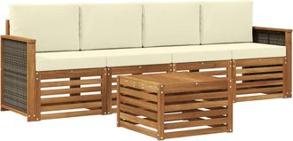vidaXL Conjunto De Sof&aacute;s De Exterior 5 Uds. Natural Y Crema Vidaxl