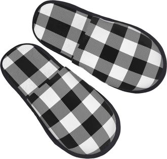 Generic House Slippers White And Black Plaid Pattern Portable Fluffy Slippers Cozy Anti-Slide Slipper For Indoor Winter Ladies L