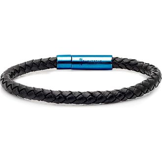 Steeltime Mens Braided Leather Bracelet in Black at Nordstrom Rack