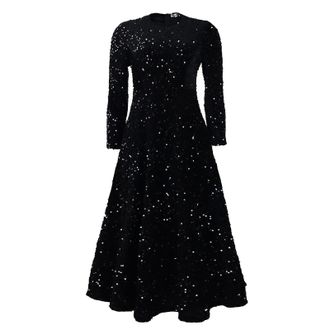 Generic Womens Sequin Dress Long Sleeve Formal Dress Crew Neck Gowns Sparkly Glitter Maxi Dress Evening Dresses Long Formal Dress Sequin (Black, S)