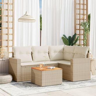 vidaXL Vidaxl - Juego De Sof&aacute;s Jard&iacute;n Con Cojines 5 Pzas Rat&aacute;n Sint&eacute;tico Beige