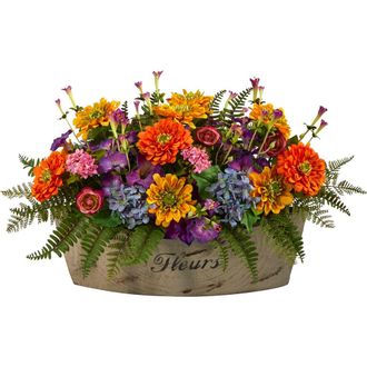 Nearly Natural 18-in Mixed Flowers Artificial Arrangement in Decorative Vase in Orange at Nordstrom