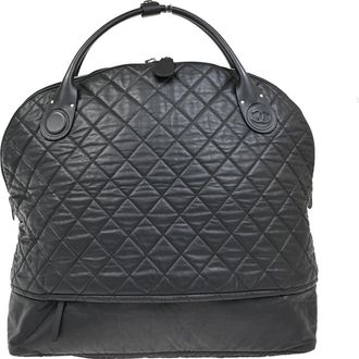 Chanel Horizontal Sport Weekender Quilted Coated Canvas Black Nylon Handbag (Pre-Owned)
