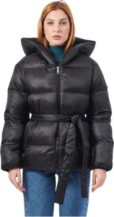 HUGO BOSS Zwarte jas met capuchon en riem - Dames - Winterjassen - Zwart - L - Jassen