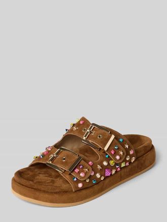 Alma En Pena Sandalette aus Leder mit Ziersteinbesatz in Hellbraun, Gr&ouml;&szlig;e 37