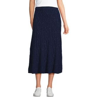 Lands End Cozy Lofty Cable Fluted Midi Sweater Skirt in Deep Sea Navy Icy Donegal at Nordstrom, Size X-Small