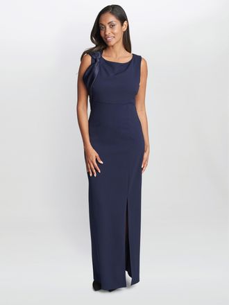 Gina Bacconi Womens Merle Bow Shoulder Maxi Dress - Navy - Size 18 UK