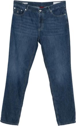 Brunello Cucinelli Logo-Patch Jeans - Heren - Regular Fit Jeans - Blauw - 2XL - Katoen - Jeans