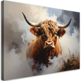 Feeby Cuadro En Lienzo, Vaca Escocesa En La Niebla, 100x70