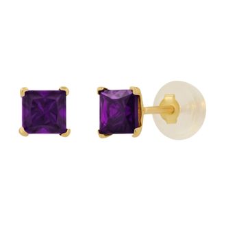 MAX + STONE 14k Yellow or White Gold 4mm Square Princess Cut Gemstone Stud Earrings