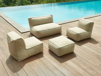 Vente-Unique Sal&oacute;n de jard&iacute;n de tela beige para 5 personas: 1 sof&aacute;, 2 sillones y un puf - NOUMARA de MYLIA