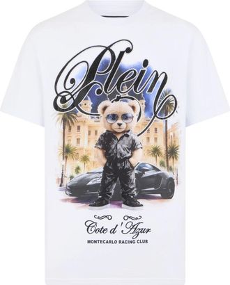 Philipp Plein Tops, Heren, Wit, 2Xl, Katoen, Round Neck T-Shirt Teddy Racing