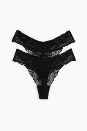 H&M 2er-Pack Tangas aus Spitze - Schwarz