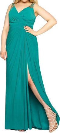 Mac Duggal Grecian-Inspired Sleeveless Jersey Prom Dress - Plus In Jade