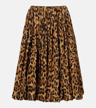 Alaia Ala&iuml;a Gonna midi in taffet&agrave; con stampa leopardata