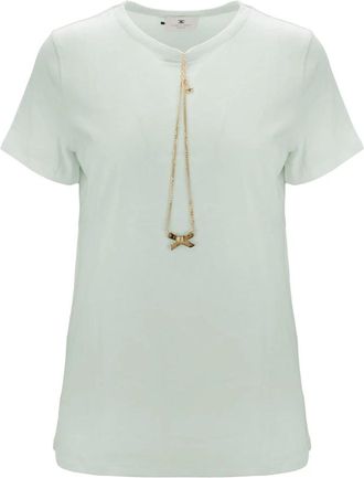 Elisabetta Franchi T-shirt met ronde hals - Dames - T-shirts - Groen - M - Katoen - Tops
