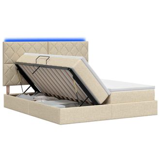 vidaXL Cama De Almacenamiento Led Con Colch&oacute;n Crema 180 X 200 Cm Tela Vidaxl