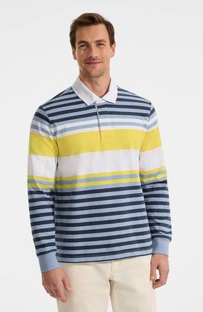 Lands End Long Sleeve Rugby Shirt in Deep Ocean/yellow Stripe at Nordstrom, Size X-Small