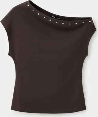 Mango Maglietta asimmetrica borchie marrone - Donna - XS - MANGO