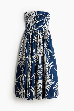 H&M Bandeau-Kleid mit Falten - Dunkelblau/Gemustert