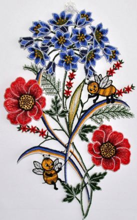 STICKEREIEN PLAUEN Fensterbild »Fensterbild Blumen« Echte Plauener Spitze